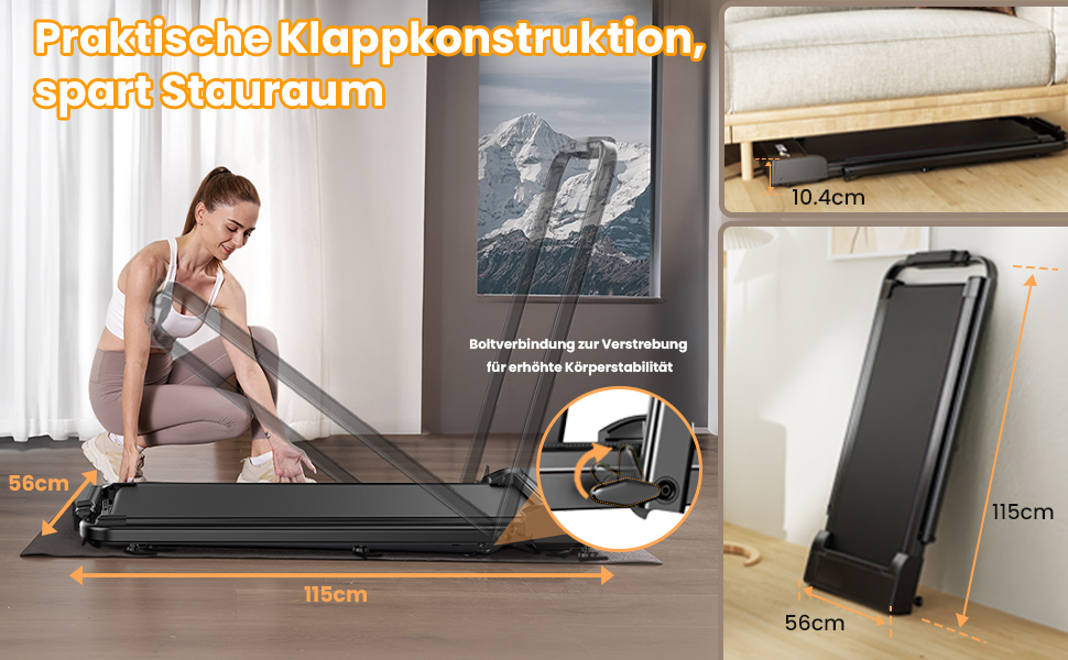 Біговий доріжка для дому складний 2 в 1, Walking Pad з регульованим столом, 1-10 км/год, LED-дисплеєм, пульт дистанційного керування, 2.5 PS, 120 кг, з підлокітниками
