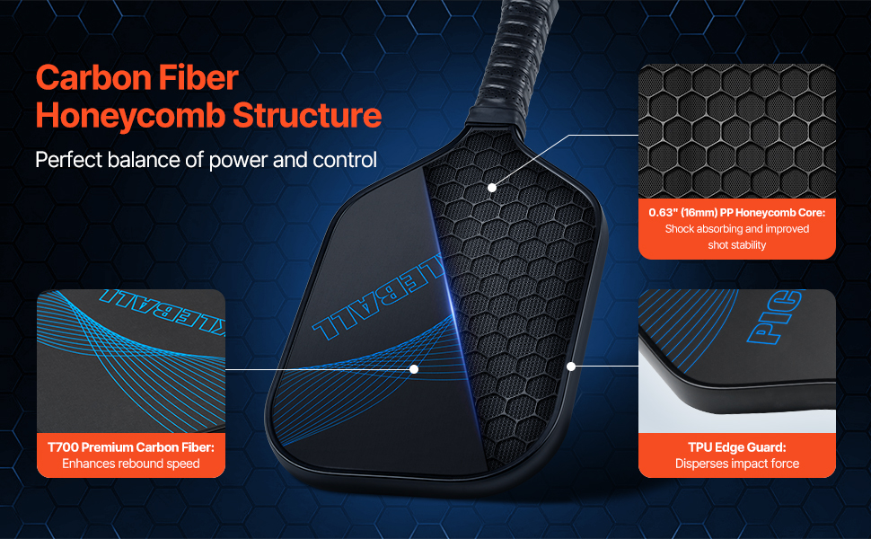 Pickleball-ракетка VEVOR з вуглецевим покриттям T700 та ячеистим ядром, професійна, для дорослих, синього кольору