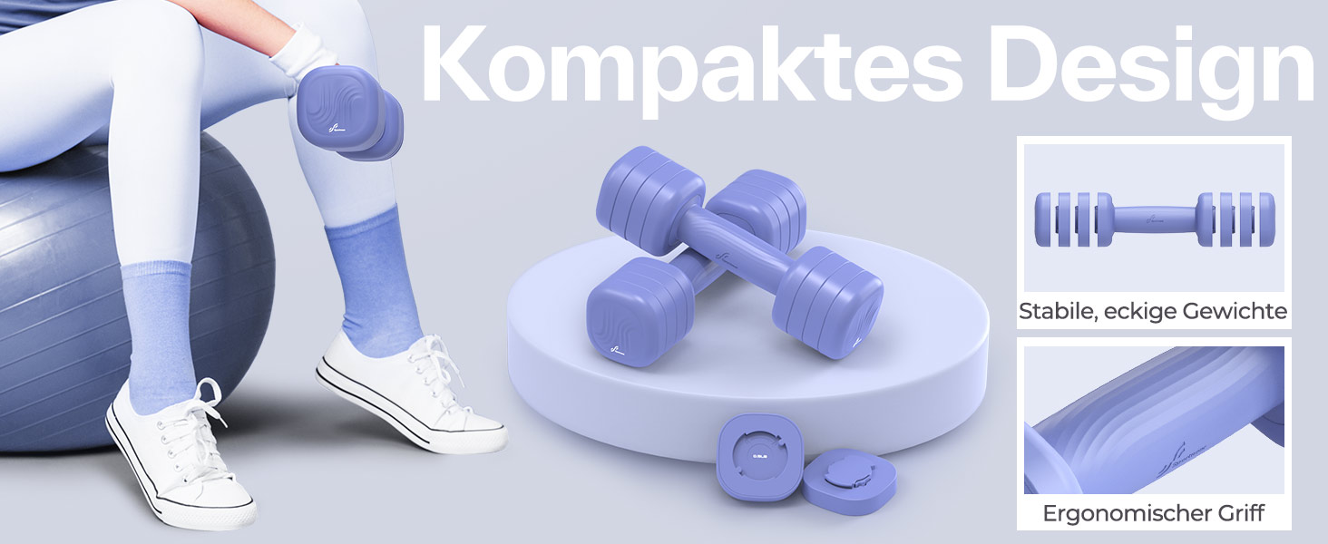 Sportneer Регульовані гантелі для жінок - набір з 2 гантелей (по 1-2,5 кг) з неслизьким TPU-покриттям, 4-в-1 набір гантелей для фітнесу вдома, домашній спортзал та силові тренування (світло-блакитний)