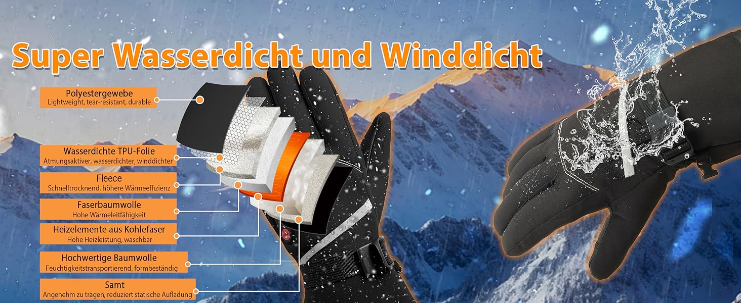 Греючі рукавички USB з підігрівом 20000mAh для чоловіків та жінок, 7.4V, 3 температурні режими, сенсорний екран, водонепроникні, антиковзкі, для зимової роботи на вулиці, чорні