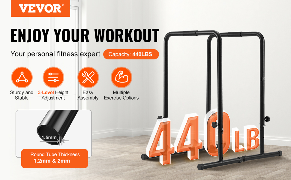 Стойка для віджимань та підтягувань VEVOR, регульована висота, 200 кг, для дому