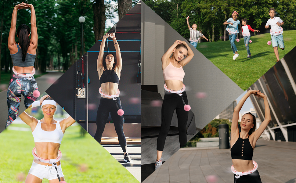 Розумний фітнес-обруч LEAFIA з лічильником, магнітними дисками та 16 регульованими секціями, рожевий - для схуднення та фітнесу для дітей та дорослих