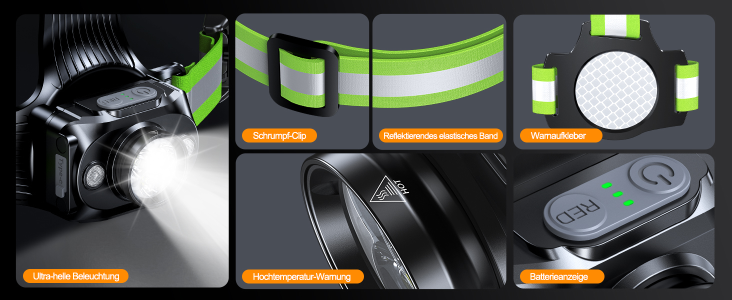 ISEYOU Фронтальний ліхтар для бігу з регулюванням на 45°, 500 люмен, 2 кольори, USB-C, IPX4, для бігу, кемпінгу, велоспорту