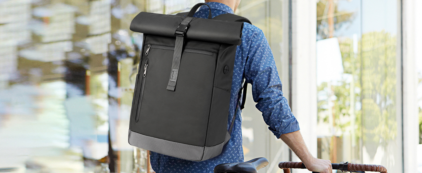 Міський рюкзак Inateck RollTop 25-30 л, чорний, для ноутбука 17'' – універсальний для чоловіків і жінок, велосипедний, шкільний, для університету, роботи, спорту та подорожей