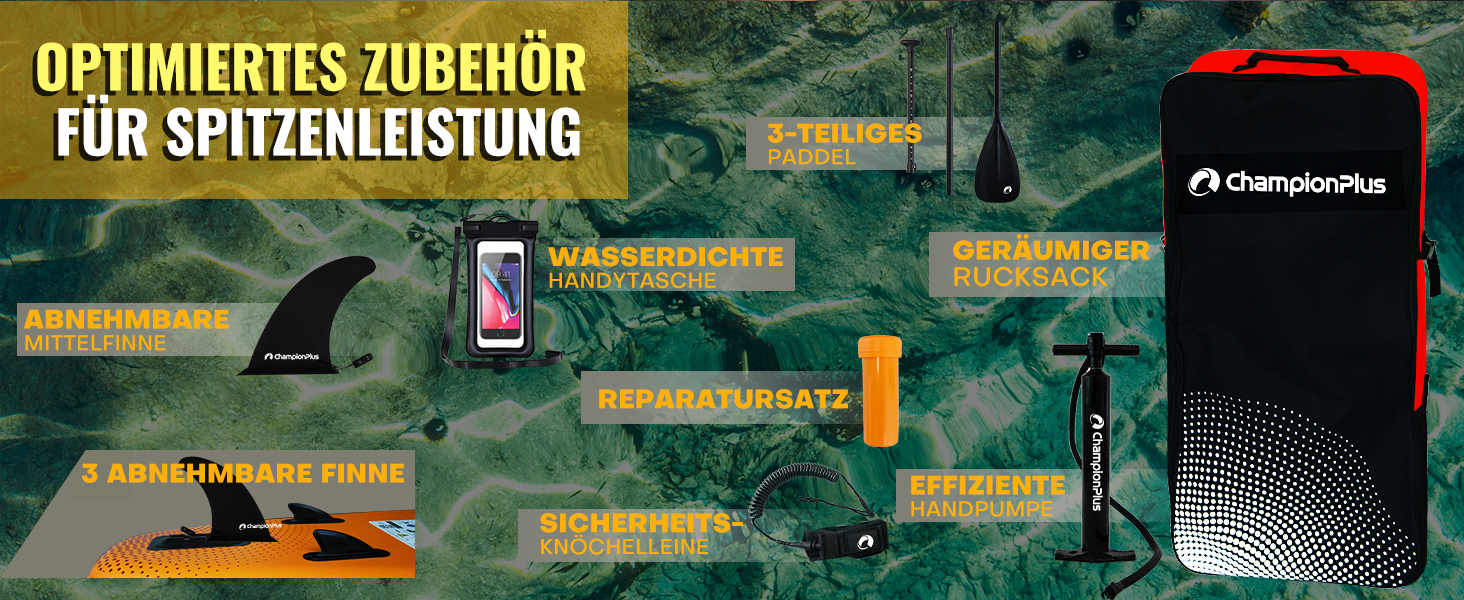 Надувний SUP Борд Championplus - Комплект для Сапбордингу, 320x81x15 см, Синій