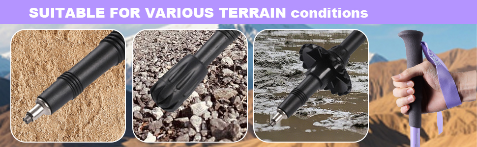 Телескопічна палиця для скандинавської ходьби Qoosea для жінок, вуглецеве волокно, складана трекінгова палиця 110-125 см з гумовим наконечником та сумкою (фіолетова)