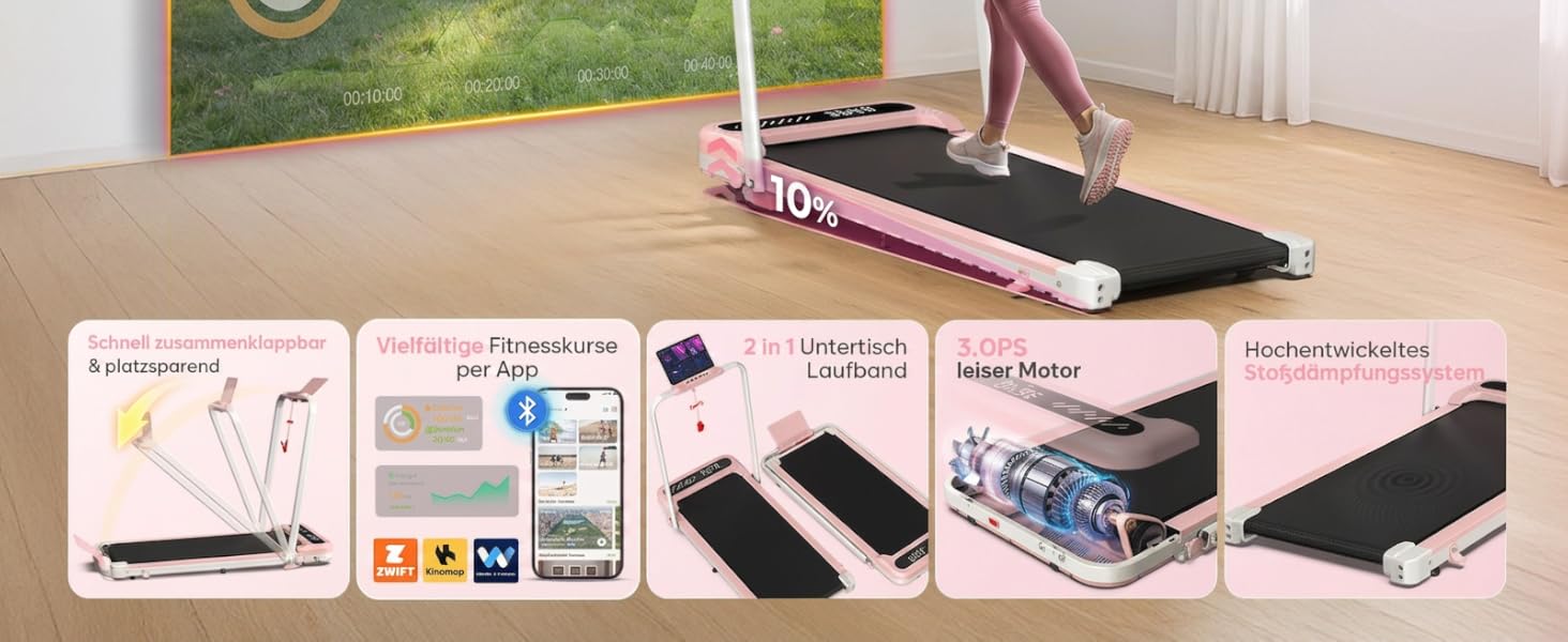 Складана бігова доріжка Cardirun 6-в-1 для дому та офісу з нахилом 10%, двигун 3.0 л.к., швидкість до 10 км/год, до 150 кг, LED-дисплей та підтримка APP
