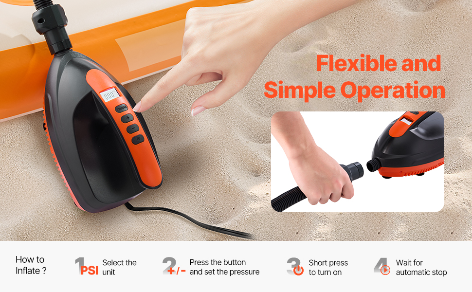 Електрична SUP-насос VEVOR з USB-виходом, 2-ступеневий насос для надувних SUP-дошок, наметів з автоматичним вимкненням та LED-підсвіткою (20 PSI)