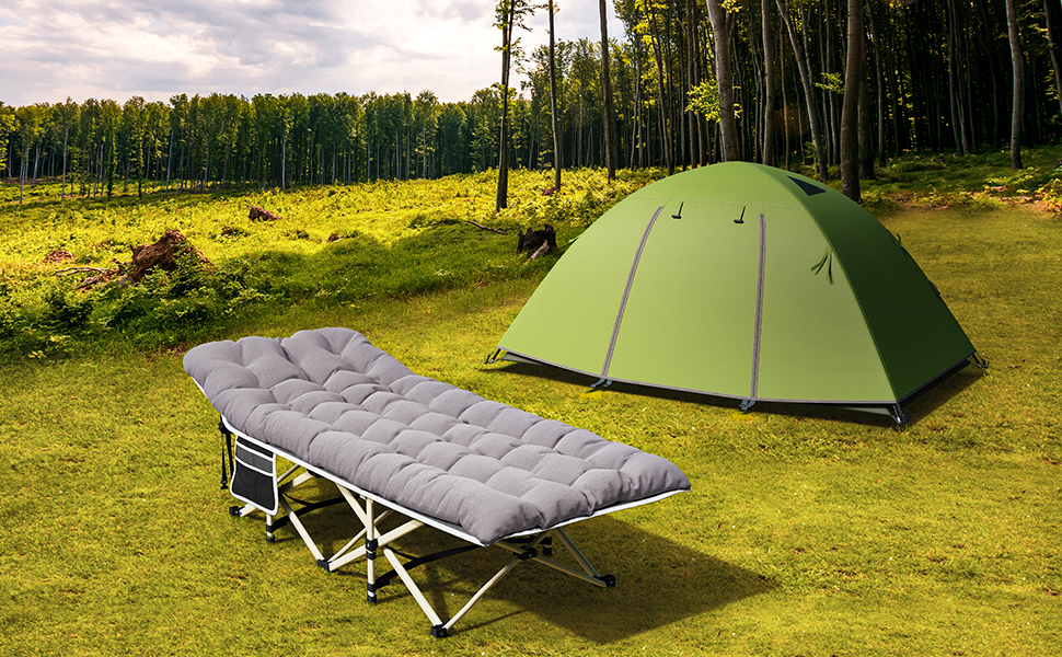 Кемпінгове ліжко YITAHOME для дорослих, розкладне, з матрацом, міцне, блакитне