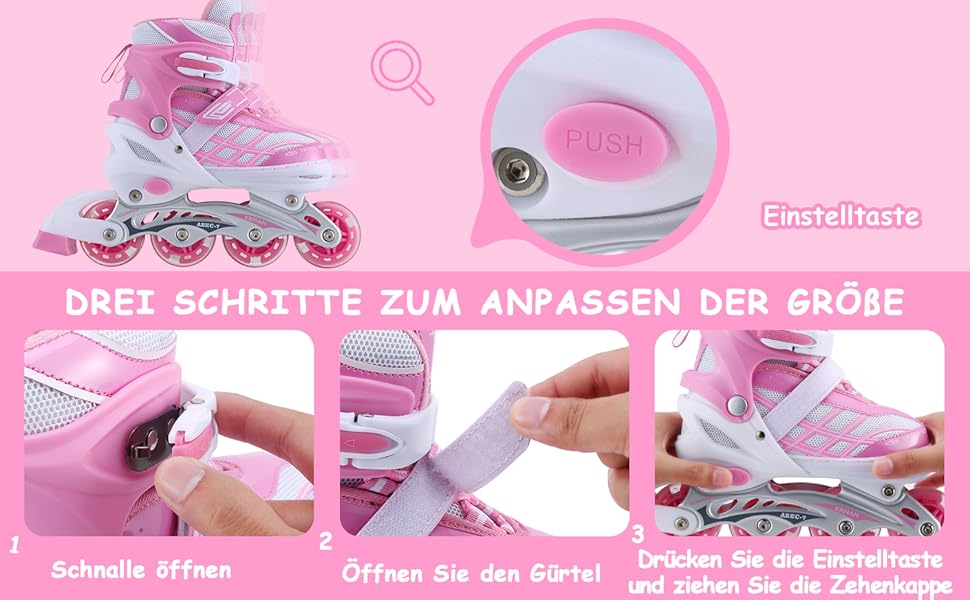 Дитячі ролики Kinder для дівчаток, регульовані на 4 розміри, світлові колеса, рожеві (EU28-32)