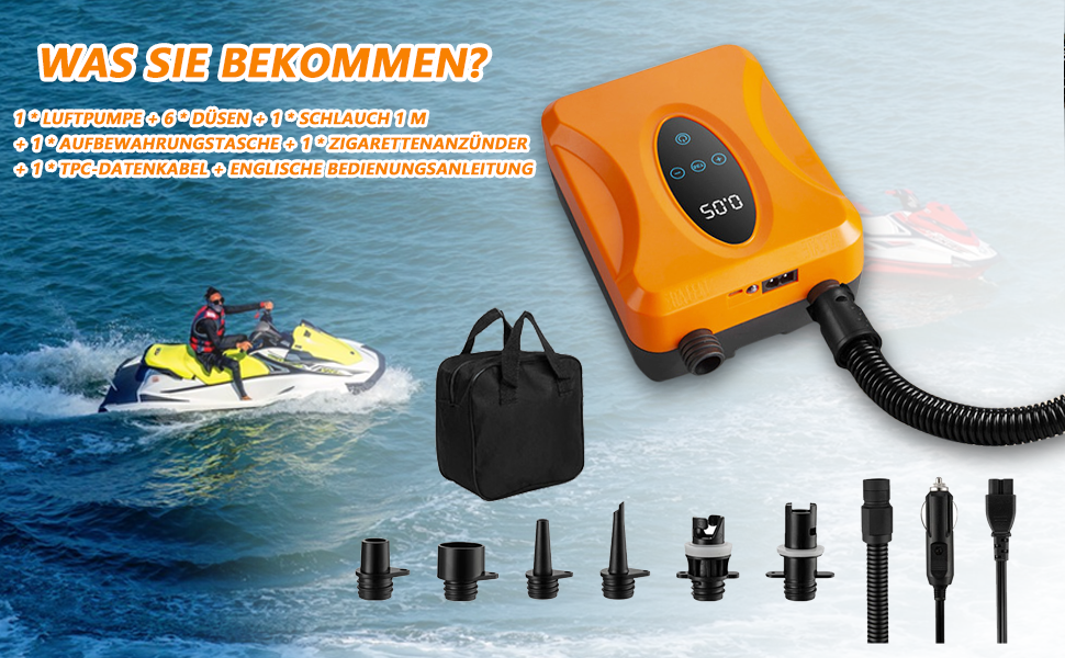 Електричний насос для SUP-дошки 20 PSI, акумуляторний інтелектуальний компресор з двома режимами (накачування та випуск повітря) для падлборду, кайта, надувних матраців та кемпінгових наметів