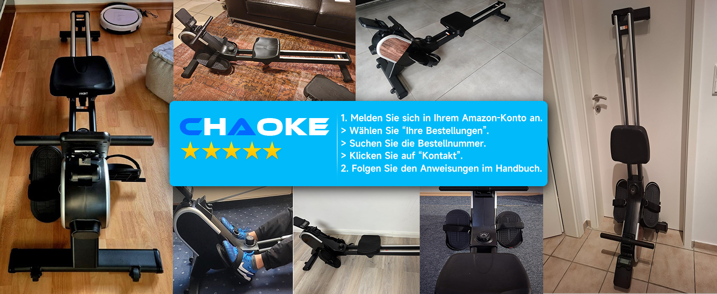 Гребний тренажер CHAOKE для дому, тихий магнітний, з App, 16 рівнів опору, стабільний, до 160 кг, чорний
