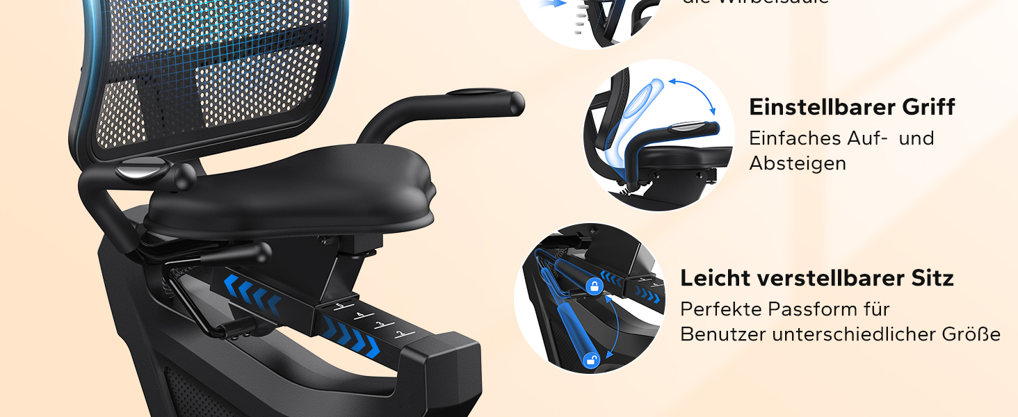 Велотренажер MERACH Liegeergometer для дому з 8 рівнями регулювання опору, легкий, з Bluetooth, LCD-дисплеєм та датчиками серцевого ритму, чорний