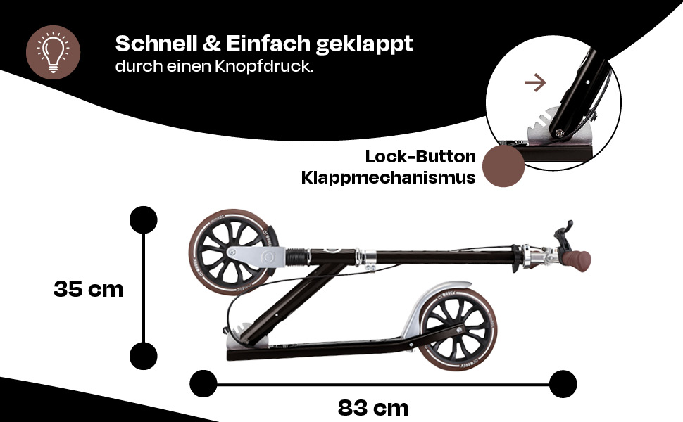 Роликовий самокат GLOBBER NL 205 - для дітей від 8 років, підлітків та дорослих, регульована висота, колеса 205 мм, ABEC 7, чорний