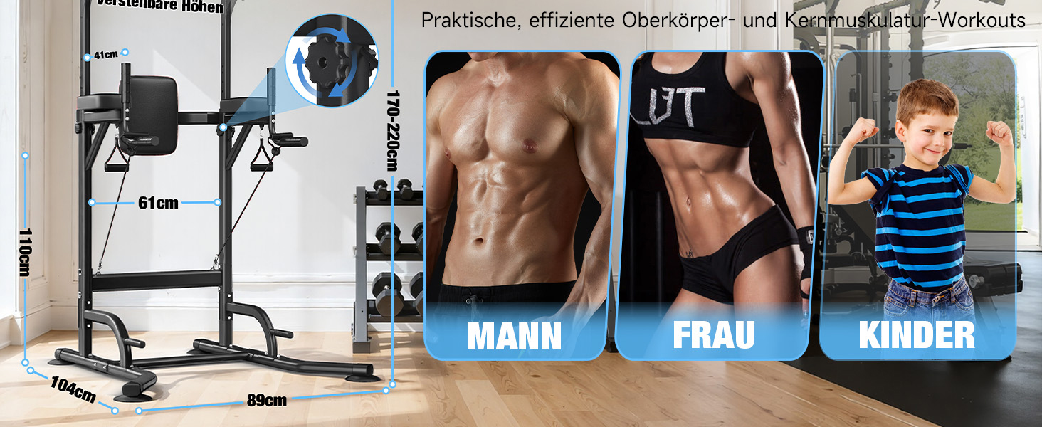 Багатофункціональна турнікова станція Dskeuzeew Power Tower для домашнього фітнесу, стійка для підтягувань та брусів, макс. навантаження 205 кг, чорна