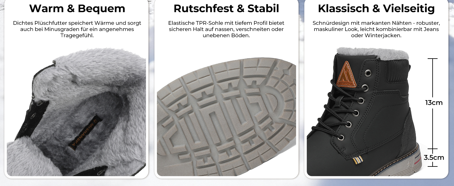 Зимові черевики Mishansha Herren: теплі, з підкладкою, антиковзаючі, класичні, розмір 39-48 EU, чорний