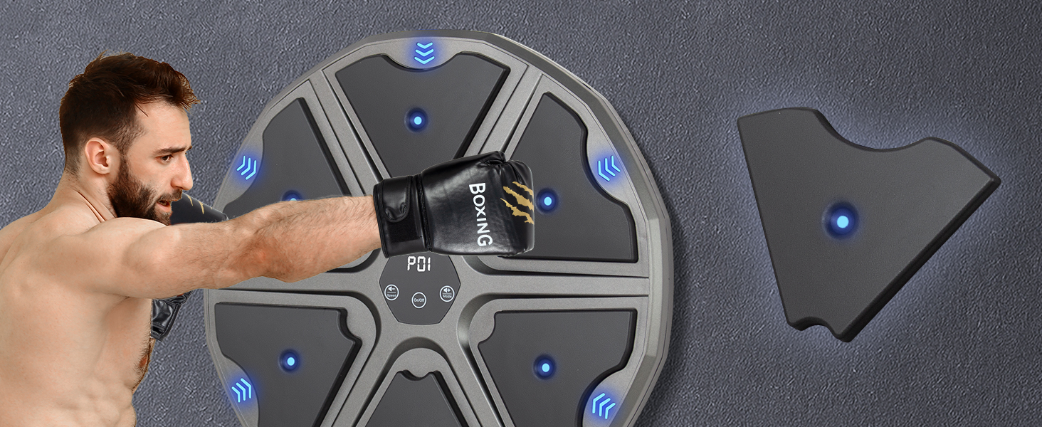 Музична боксерська машина Todeco з LED, Bluetooth, рукавичками та настінною ціллю - 9 режимів швидкості та режим підрахунку для дітей та дорослих