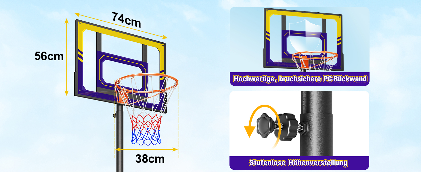 Баскетбольний кошик Outdoor для дітей, 107-213 см, з регулюванням висоти та захисною PC-стінкою