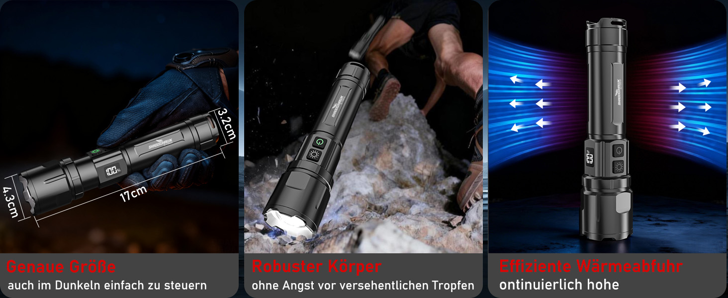 Ліхтарик Shadowhawk LED акумуляторний 2 шт. | Тактичний ліхтарик (2 вимикачі) 500000 люмен, до 1000 м, 12 годин роботи, для кемпінгу/походу/відпочинку на природі, регульована яскравість, чорний