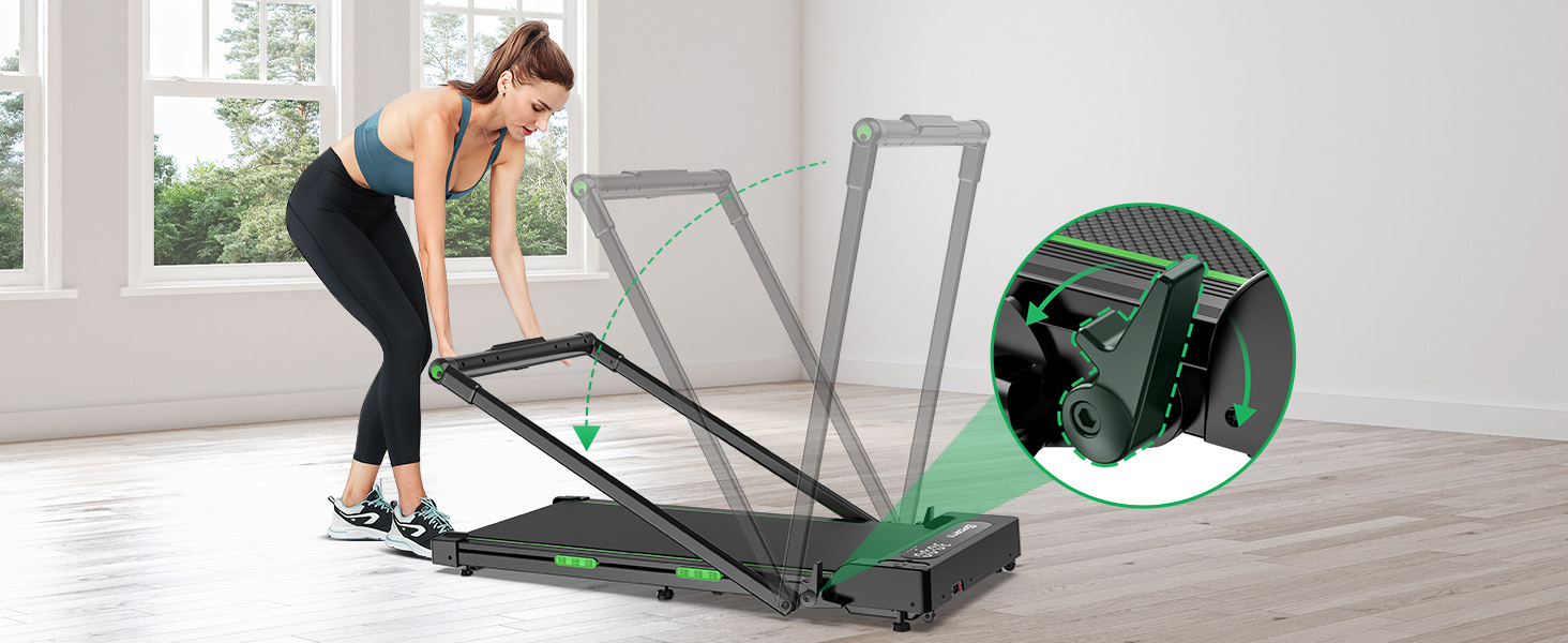 Бігова доріжка THERUN для дому, складний, з нахилом, 3 в 1 Walking Pad з 3 рівнями нахилу, 2.5PS, стіл-біговий тренажер з подвійною поверхнею для захисту колін, темно-зелений