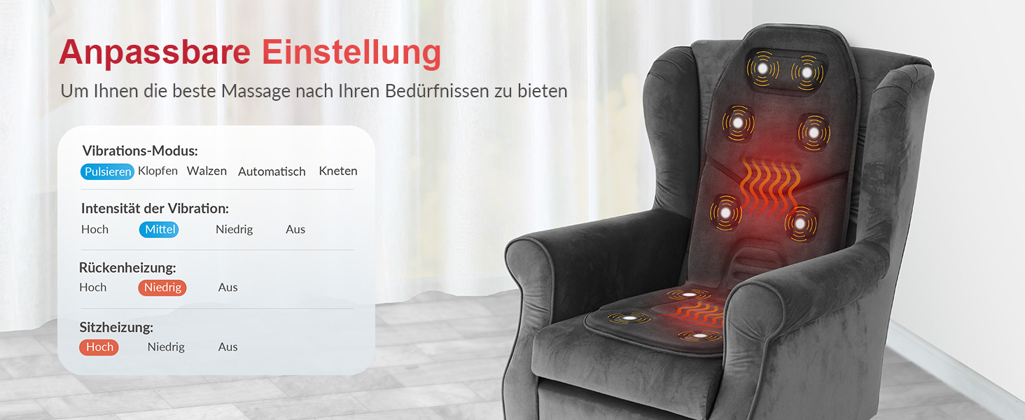 Масажне сидіння Comfier з підігрівом - 10 вібраційних моторів, масажер для крісла, масажна підстилка для спини, подарунок для чоловіків/жінок/мами/тата