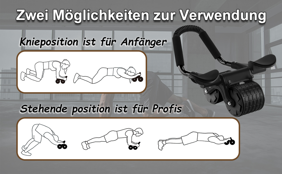 Ролер для пресу Ab Roller з підтримкою ліктів, тренажер для пресу з автоматичним відскоком, ролер для пресу з килимком для колін для чоловіків та жінок, тренування пресу на подвійних колесах, стабільний, чорний