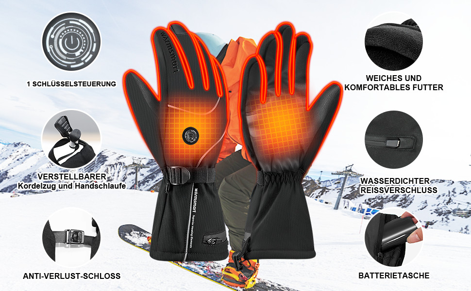Гріючі рукавички з підігрівом 7.4V 3000mAh для жінок та чоловіків, вітронепроникні, з підігрівом, акумуляторні, для мотоциклів, катання на лижах, кемпінгу, чорні