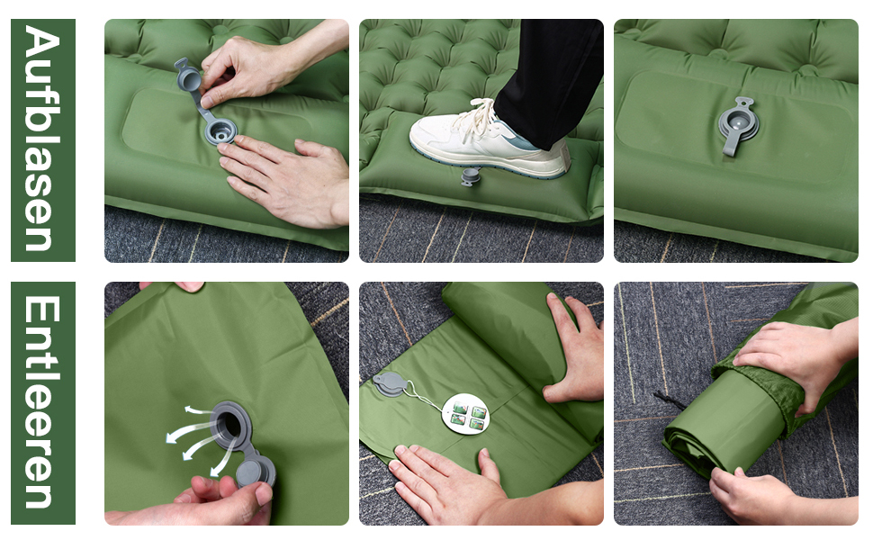 Надувний килимок для кемпінгу Isomatte 10см, самонадувний, з насосом, для туризму та відпочинку на природі (двоспальний, зелений)