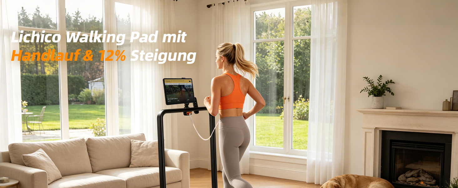 Складана бігова доріжка Lichico для дому, Walking Pad зі схилом 12% та швидкістю до 12 км/год