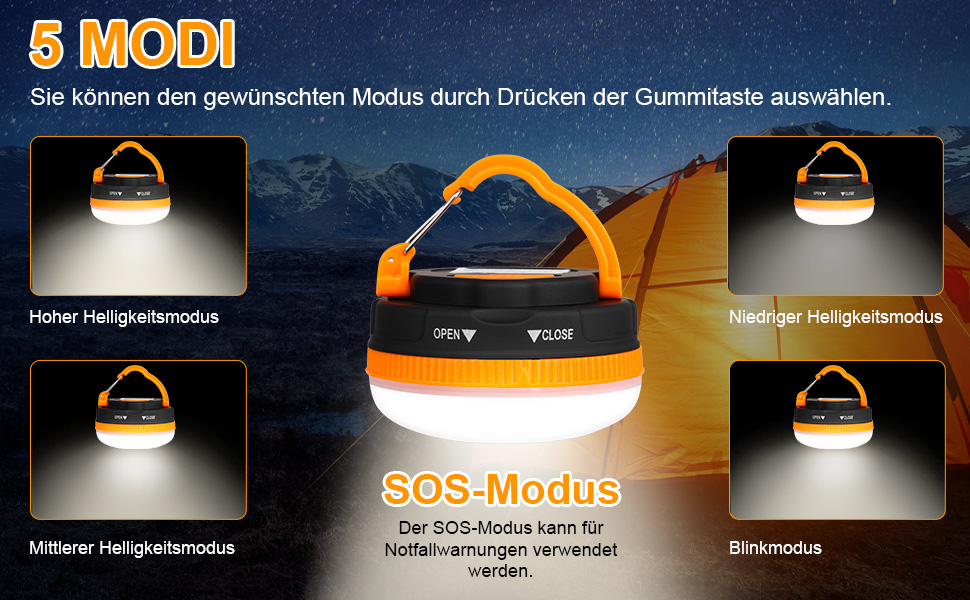 Фонарі кемпінгові LED Flintronic, 2 шт., 5 режимів, SOS, водонепроникні, міні, для намету, портативні, для туризму, риболовлі, надзвичайних ситуацій, оранжевий