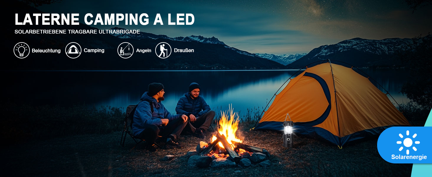 Сонячна кемпінгова лампа EXTRASTAR: LED ліхтар 5W, 2-в-1 (ліхтар + ліхтар для намету), USB/Сонячна/Акумуляторна, водонепроникна, для відпочинку на природі, риболовлі, кемпінгу та походів