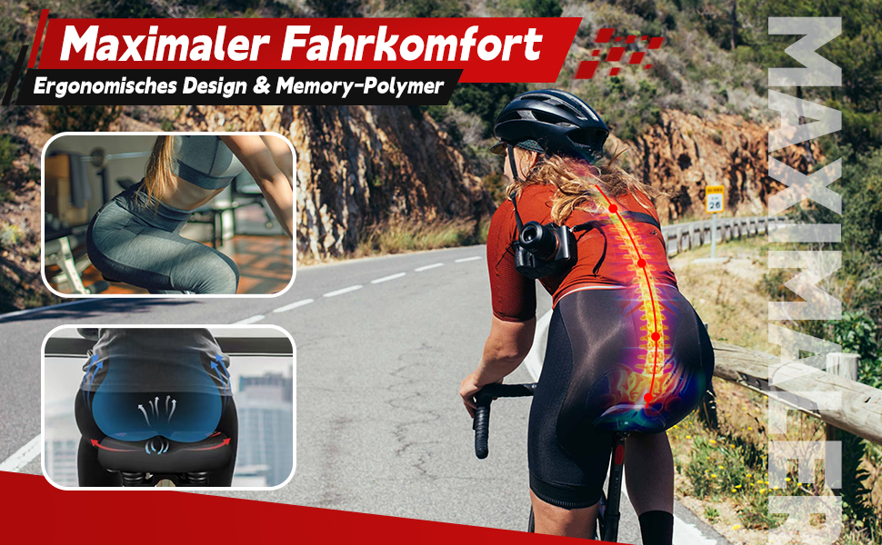 Преміум велосипедний сідло для жінок та чоловіків: комфортне, м'яке, амортизуюче, дихаюче, ергономічне, водонепроникне. Підходить для шосе, трекінгу, MTB, city bike та e-bike велосипедів.