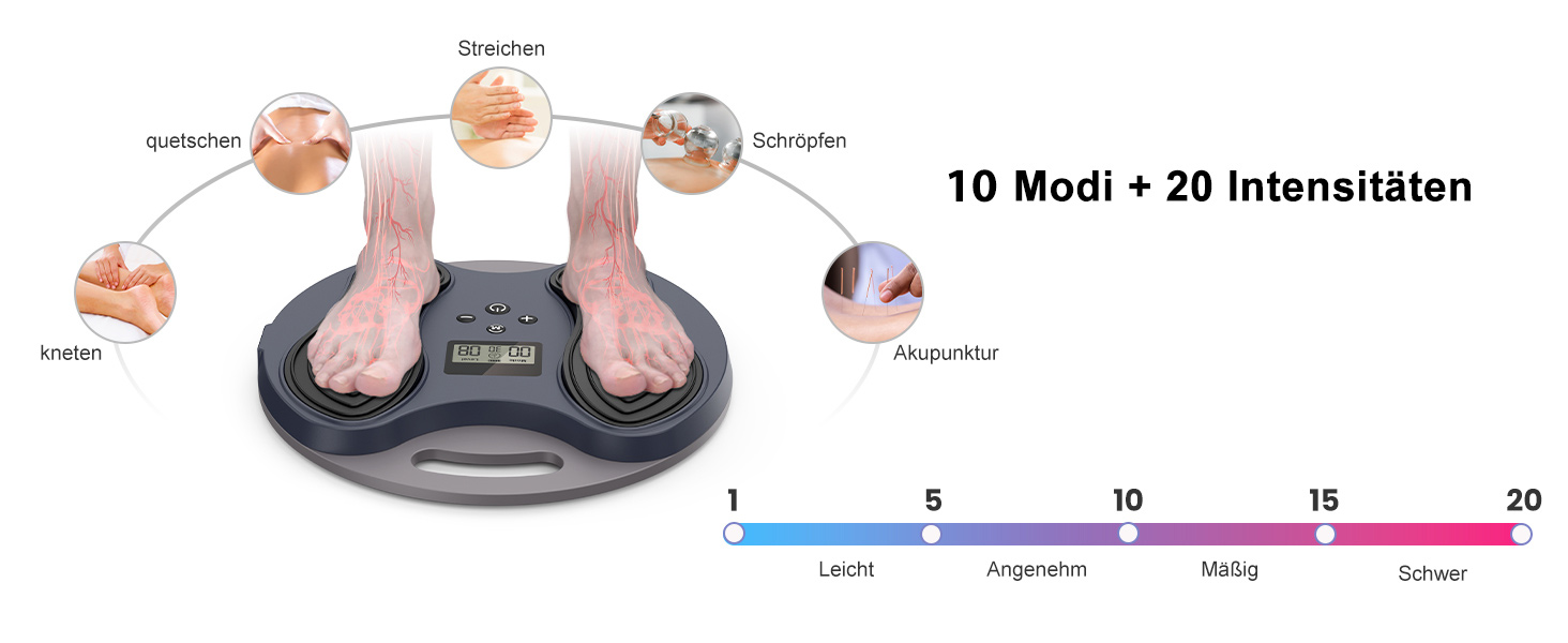 Масажер для ніг Medic Durchblutungsstimulator – EMS/TENS масаж, для нейропатії, фасціїту, м'язової втоми та болю, з 4 електродами