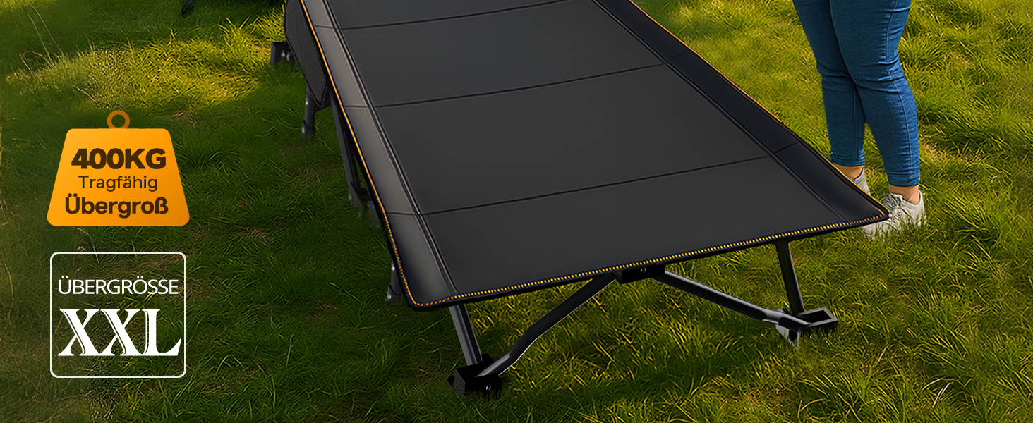 Розкладне ліжко ZIKEBTUY з матрацом, 200 кг, для кемпінгу та відпочинку, 190x71x36 см, з сумкою, сірий/чорний XL