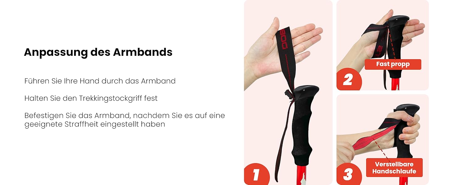 Телескопічні палиці для скандинавської ходьби та трекінгу DOBESTS, алюмінієві розкладні палиці для нордік вокінгу (110-130 см), червоні, преміум-якість