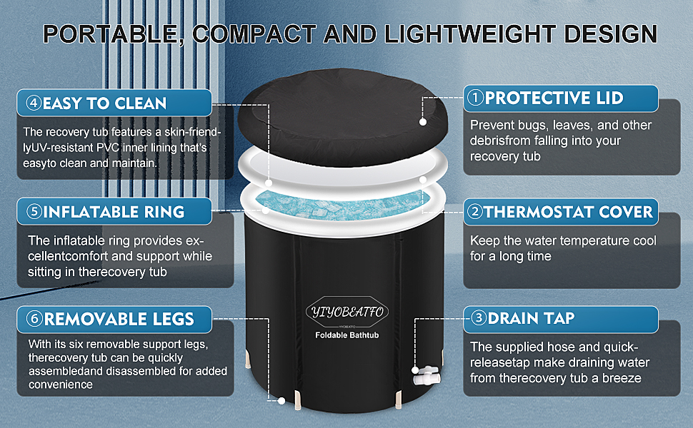 Крижана ванна для відновлення YIYOBEATFO, крижана ванна для спортсменів, складна холодна ванна на відкритому повітрі, портативна ванна з льодом для дорослих, довговічна ізольована холодна