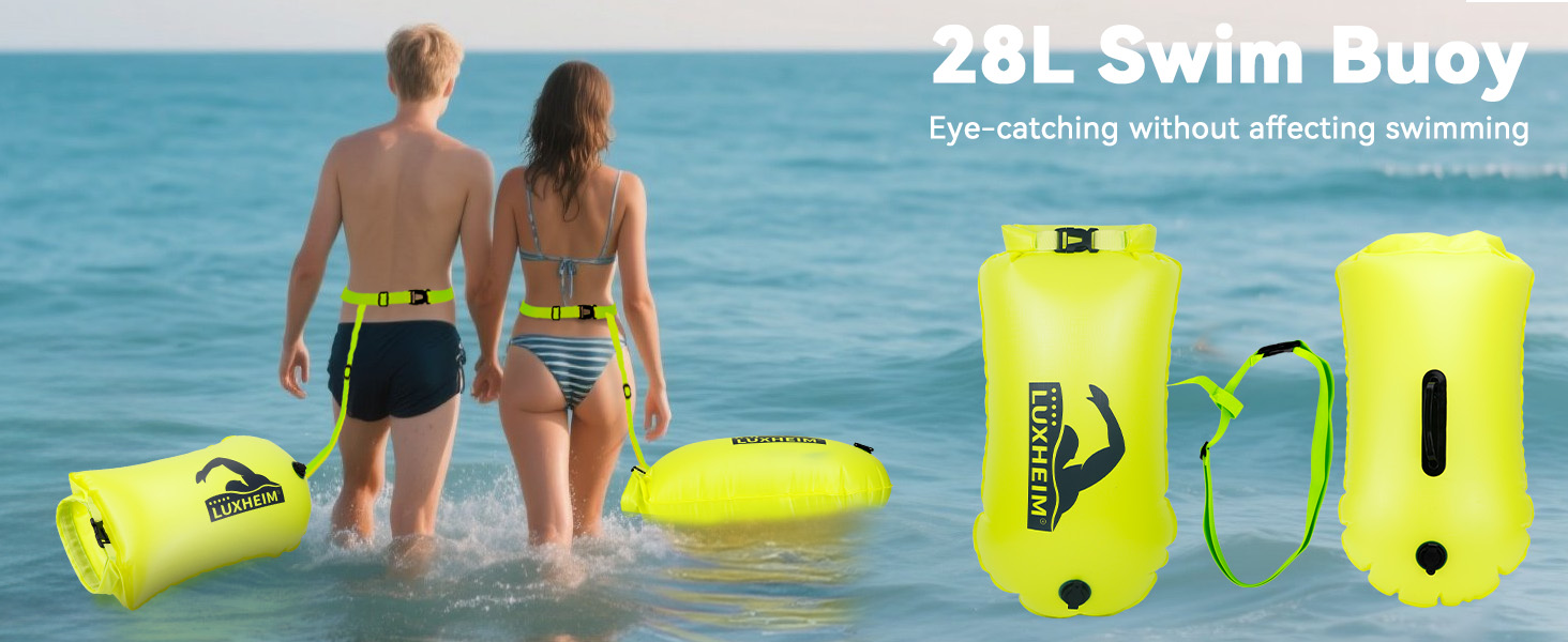 Буя для плавання 28L, Schleppschwimmer для Open Water, Triathlons, водонепроникний Dry Bag, жовтий