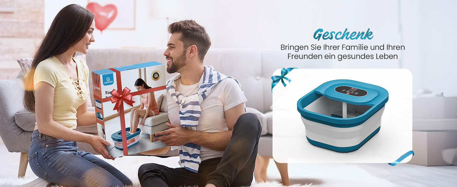 Зручне ванночка для ніг Comfier з масажем, підігрівом та функцією бульбашок | Складаний масажер для ніг | Вібрація, функція бульбашок, таймер, пемза для педикюру, 35°C-48°C, 8 Shiatsu роліків (Чорний, Синій)