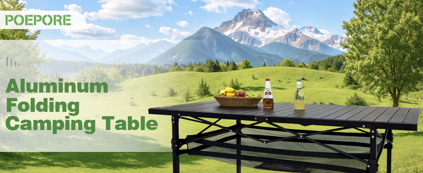 Розкладний туристичний стіл Poeopore для кемпінгу, 140x70x70 см, чорний, на 4-6 осіб