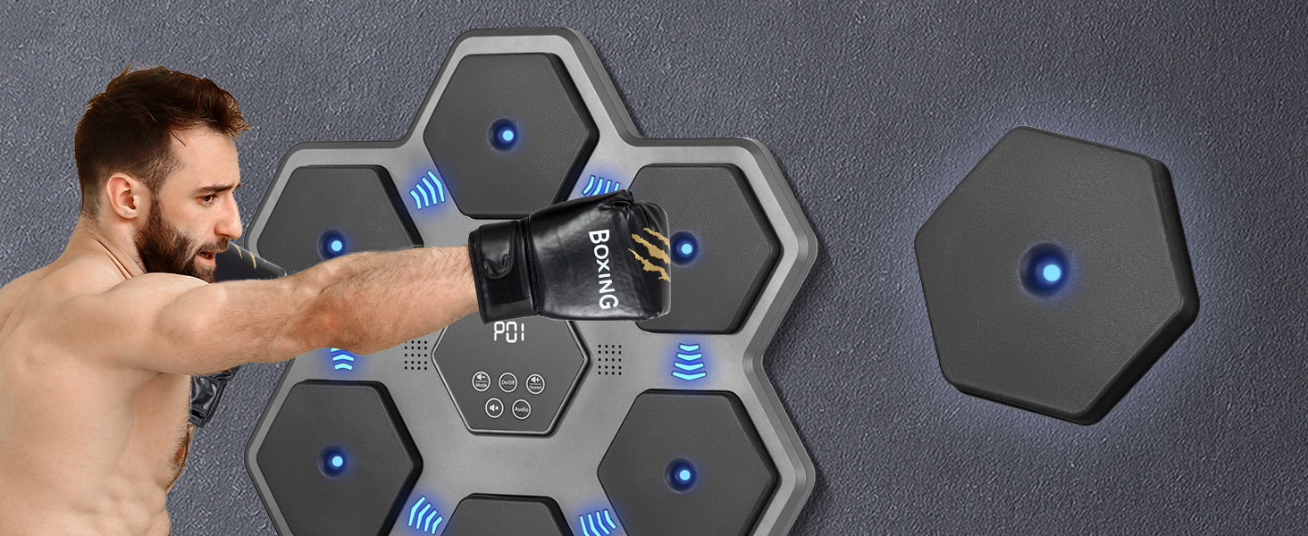 Музична боксерська машина Todeco з LED, Bluetooth, боксерськими рукавичками, настінна, 9 швидкісних режимів і режим підрахунку для дітей і дорослих, для дому, залу та приміщень