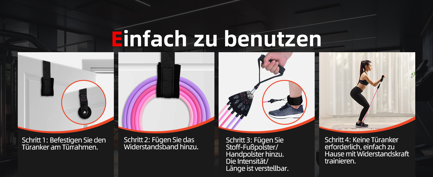 Набір еластичних стрічок Abahub для фітнесу з дверним кріпленням, ручками та петлею для ніг – для тренувань всього тіла, домашній спортзал, ідеально для початківців та досвідчених (Рожевий, 100LB)
