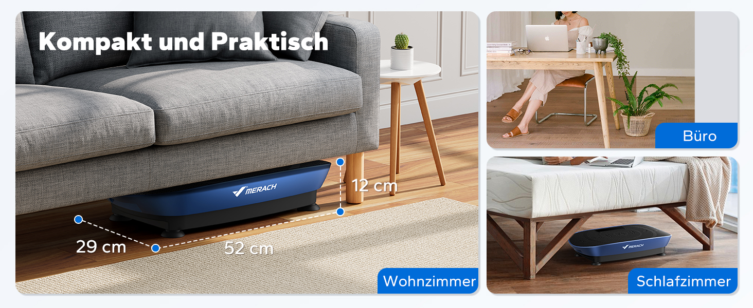 Вібраційна платформа MERACH для формування тіла та розслаблення, тиха та компактна, з LED-дисплеєм, зручним силіконовим покриттям та пультом дистанційного керування (блакитна)