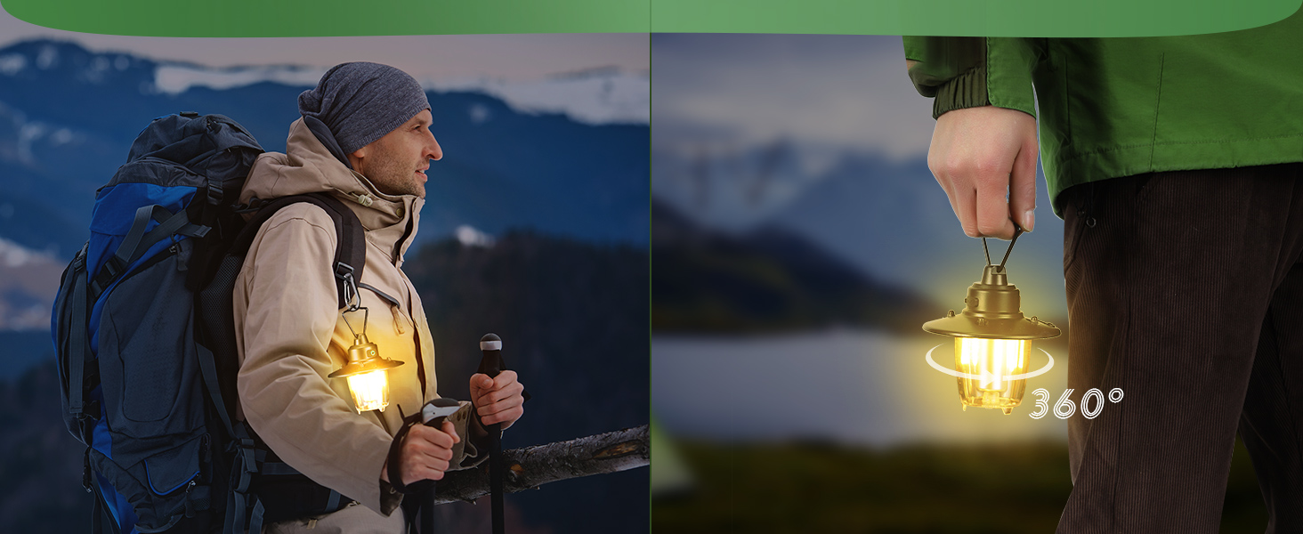 LED кемпінгова лампа: перезарядна, портативна, з гачком, ретро-дизайн, 3 режими світла, регулювання яскравості, 2800 mAh, IP65, для намету, кемпінгу, надзвичайних ситуацій