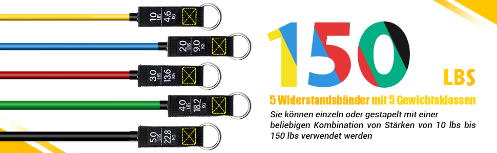 Набір еластичних стрічок для фітнесу, 5 шт. - стрічки для фітнесу, експандер, для Pilates, силові тренування, 150lbs, багато кольорів