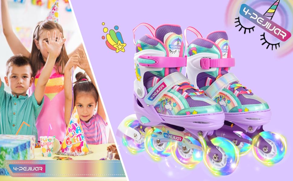 Інлайнери для дівчаток Einhorn: регульовані ролики з підсвічуванням, розмір S (30-33), фіолетовий колір