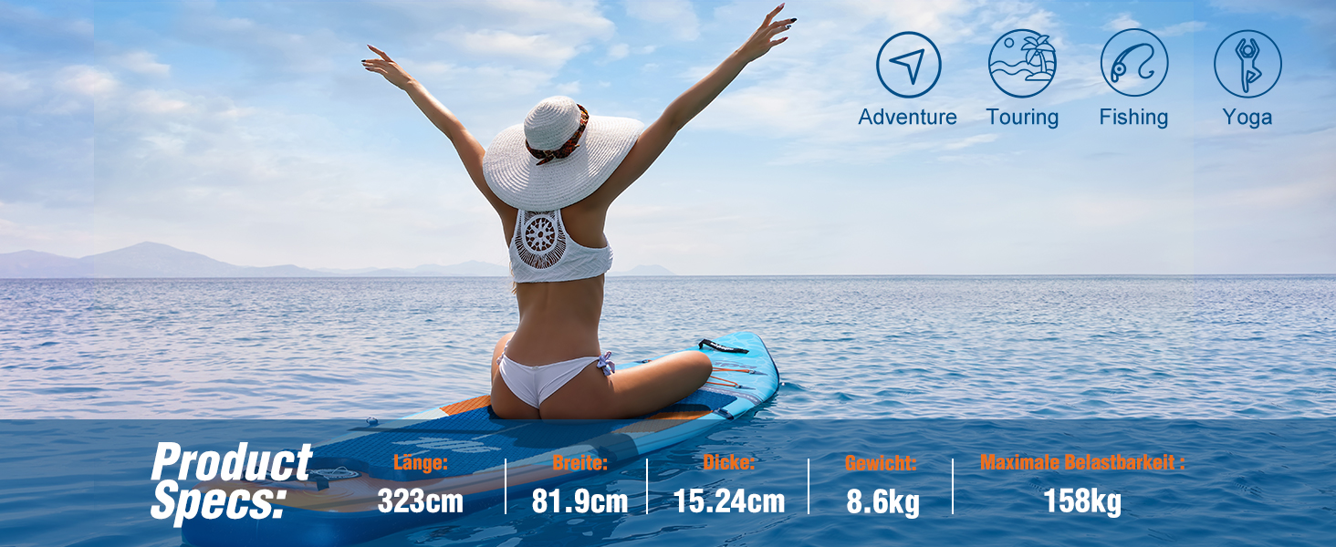 Надувний SUP Борд Zupapa 366см/320см | Комплект Stand Up Paddle Board з сидінням для каяка | З аксесуарами (320см, 366см, Чорний, Білий, Сірий, Синій, Оранжевий)