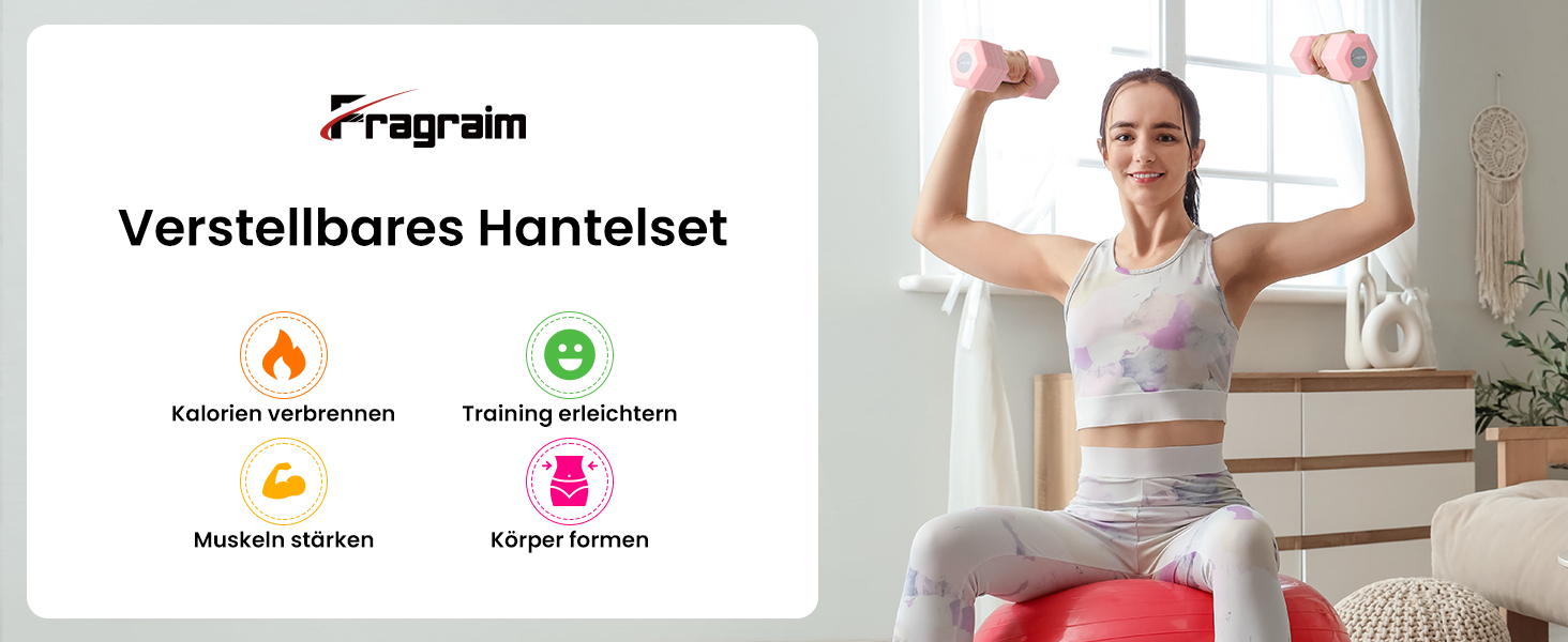 Набір гантелей Fragraim регульовані, 4.54 кг, 4-в-1, для жінок та чоловіків, з м'якими TPR-ручками, для дому, рожевий