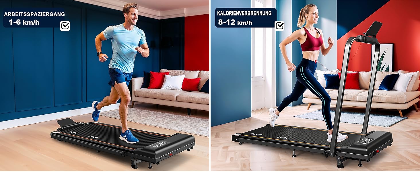 Бігова доріжка VOWVIT для дому, складаний: кут нахилу 7%, потужність 2.5 PS, максимальне навантаження 120 кг, швидкість 1-12 км/год