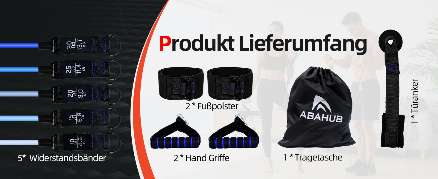 Набір еластичних стрічок Abahub для фітнесу з дверним кріпленням, ручками та петлею для ніг. Ідеально для тренувань всього тіла, домашнього спортзалу, підходить для початківців та досвідчених (100LB)