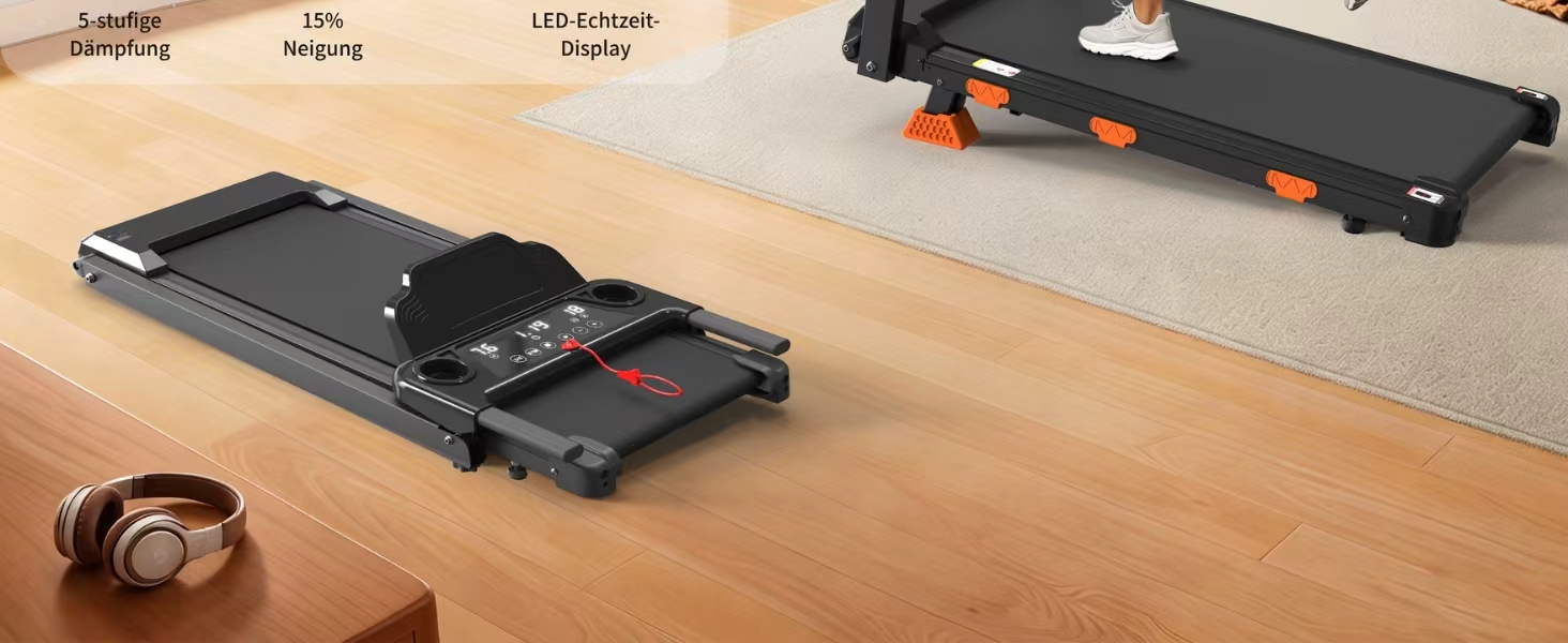 Складана бігова доріжка JEEKEE Walking Pad для дому та офісу, з нахилом 15%, двигун 3.0 к.с., максимальна вага 159 кг, чорна